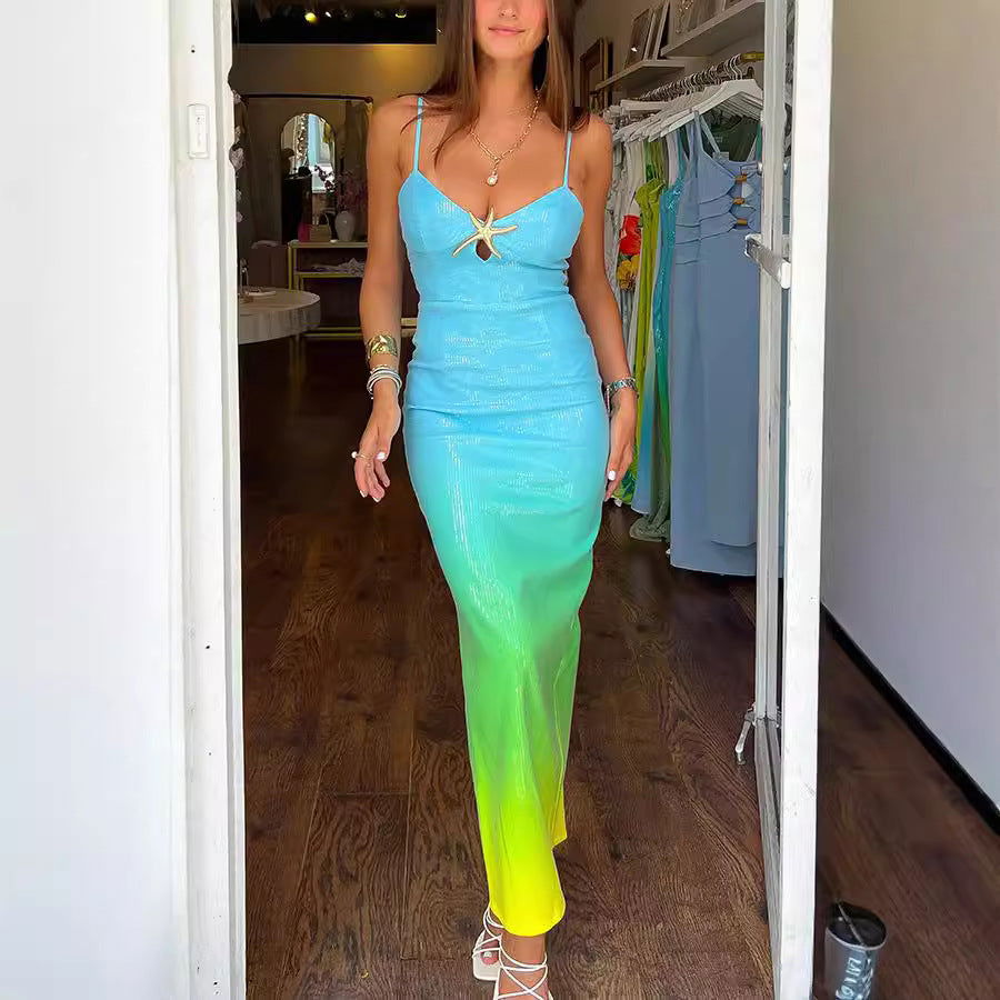 Sequin Sweetheart Cut Out Spaghetti Strap Bodycon Maxi Dress