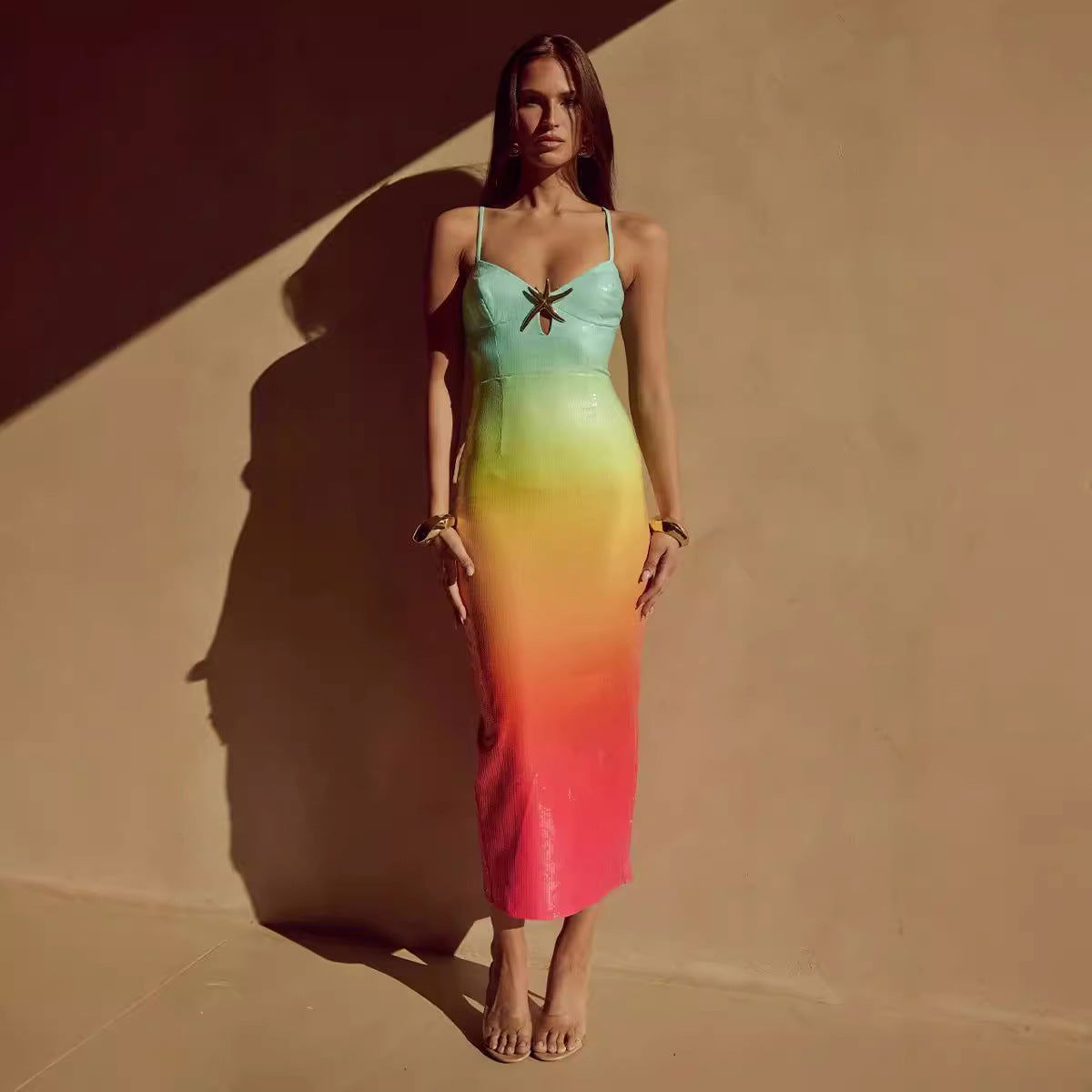 Sequin Sweetheart Cut Out Spaghetti Strap Bodycon Maxi Dress - View 2