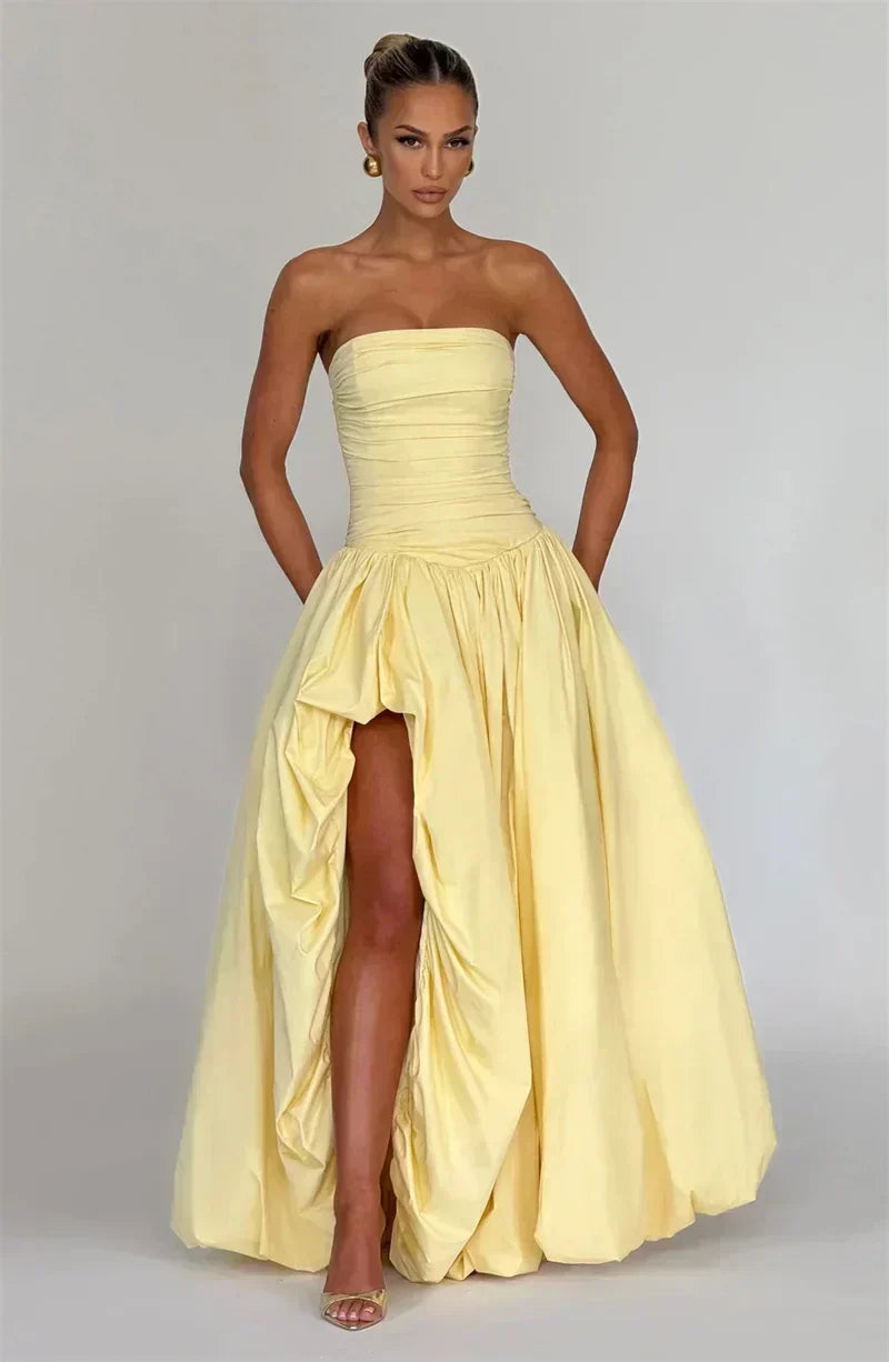 Strapless High Split Lace-Up Back Maxi Dress - View 6