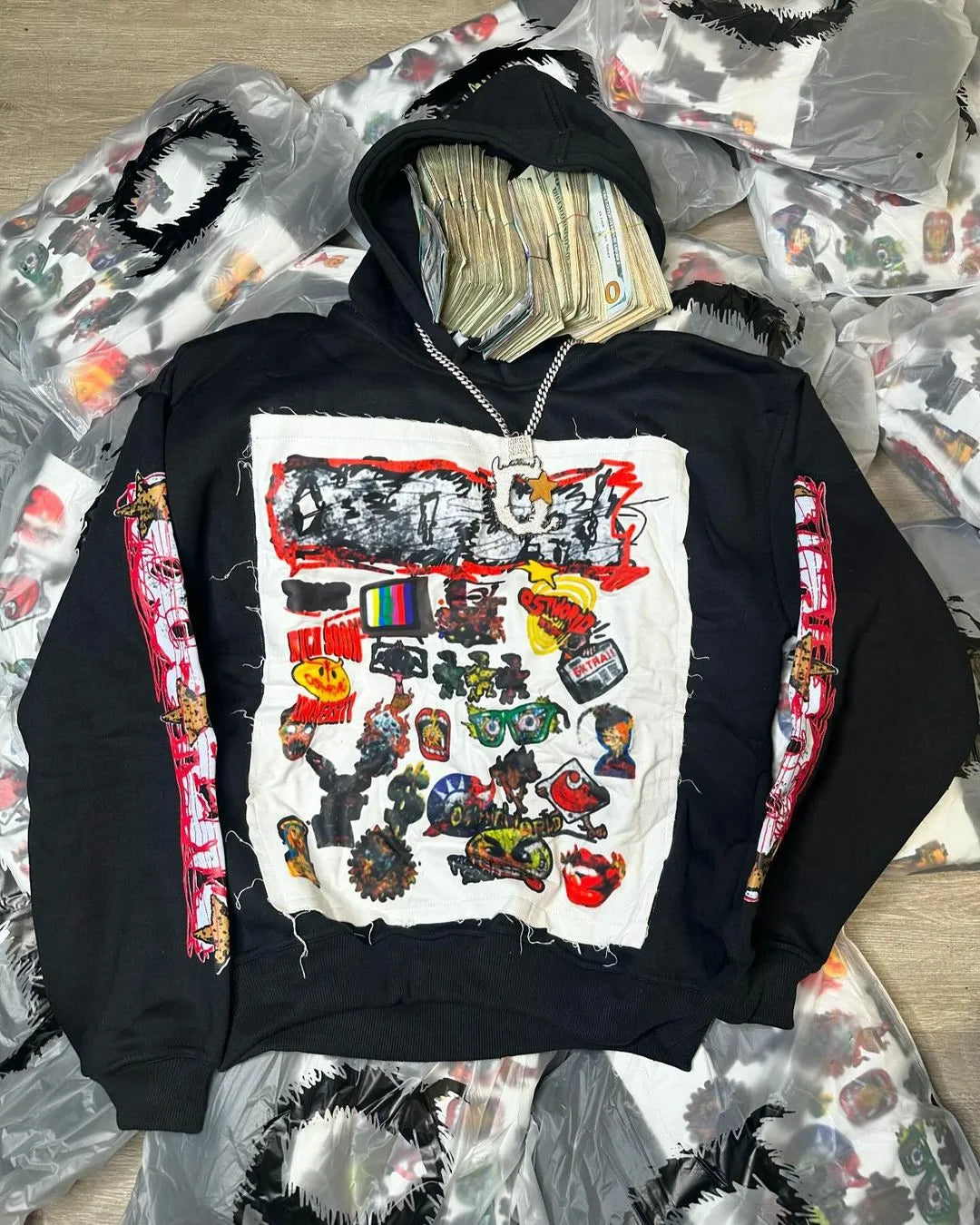 Patched Pullover Sweatshirt Hoodie