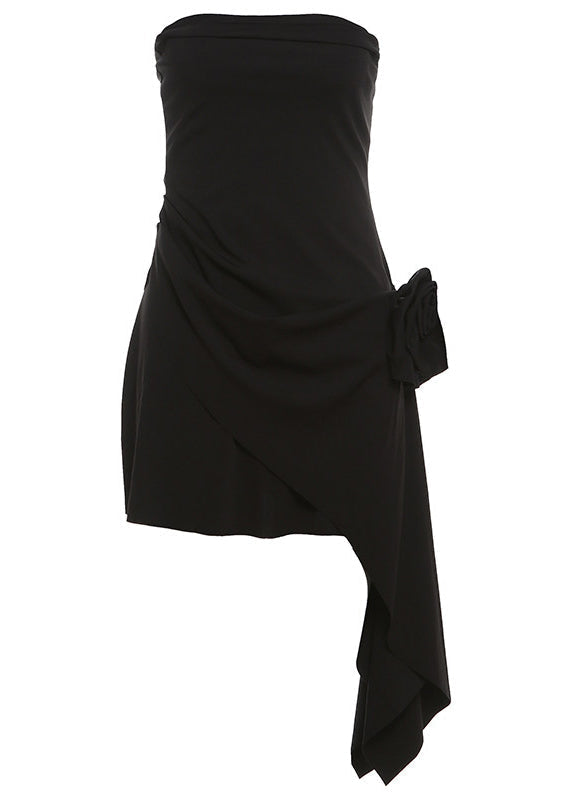 Strapless Rosette Ruched Asymmetric Mini Dress - View 5