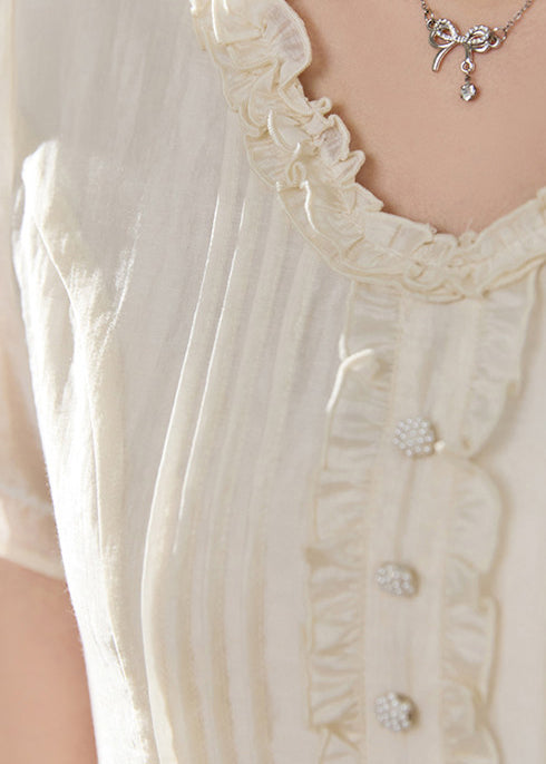 Pintuck Lace Trim V-Neck Ruffle Sleeve Tie Waist Mini Dress - View 5