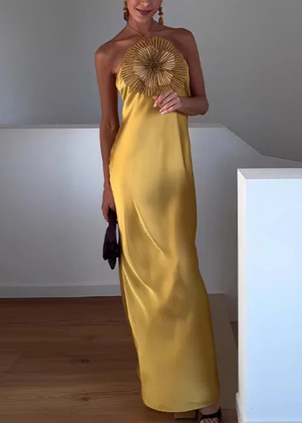 Silk Floral Beaded Sleeveless Midi Dress