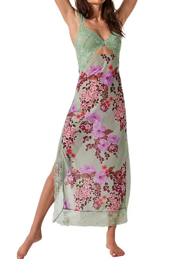 Floral Lace Trim Cut Out Slip Midi Dress 28