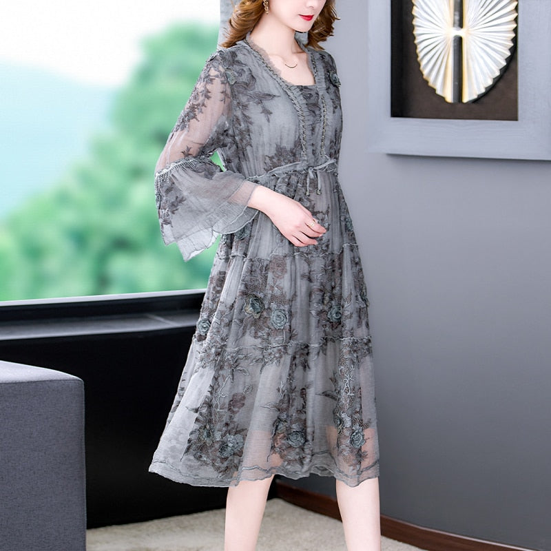 Silk Floral Cut Out Midi Dress - View 4