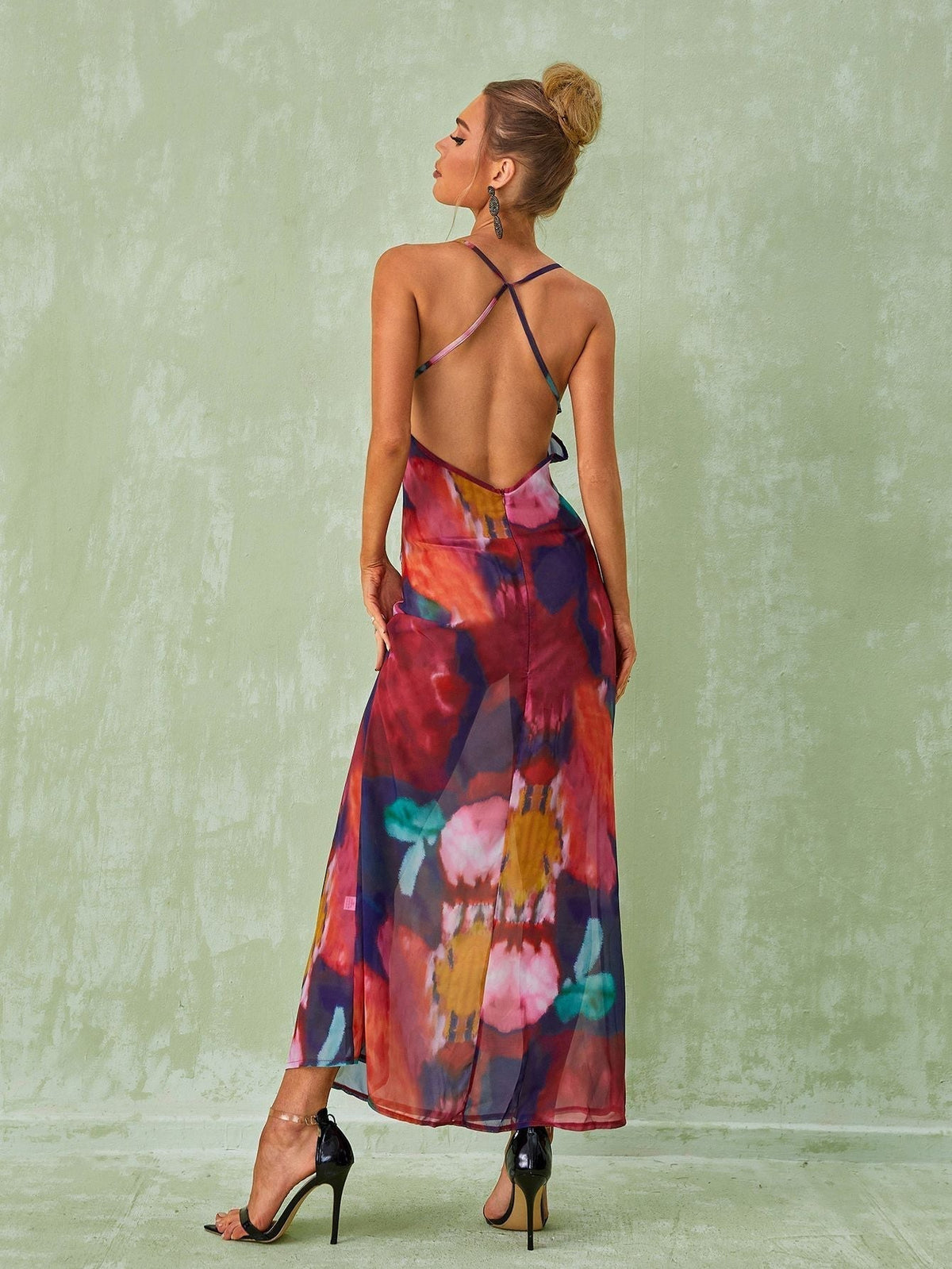 Svea Lace Floral Printed Maxi Dress In Red - View 2