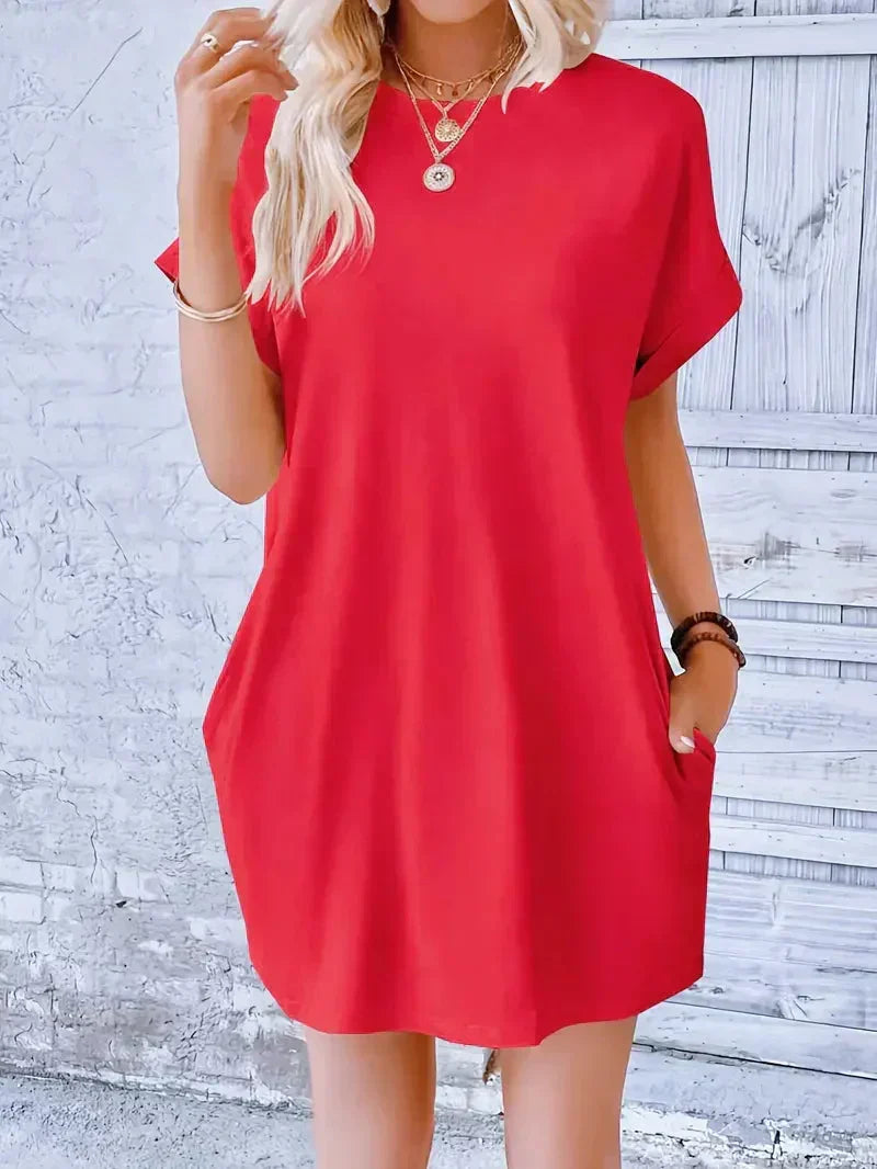 Short Sleeve Crew Neck Pocket T-Shirt Mini Dress - View 15