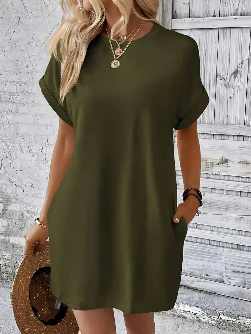 Short Sleeve Crew Neck Pocket T-Shirt Mini Dress - View 11