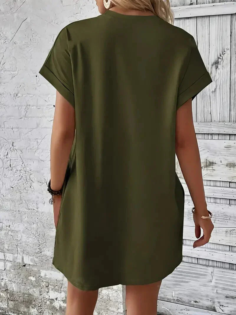 Short Sleeve Crew Neck Pocket T-Shirt Mini Dress - View 4