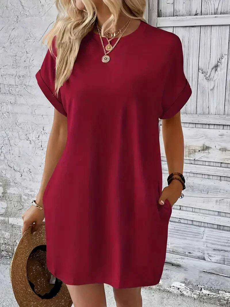 Short Sleeve Crew Neck Pocket T-Shirt Mini Dress - View 12