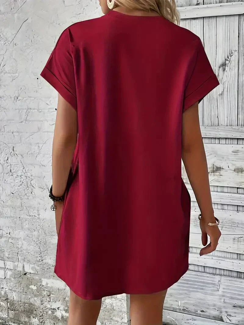 Short Sleeve Crew Neck Pocket T-Shirt Mini Dress - View 5