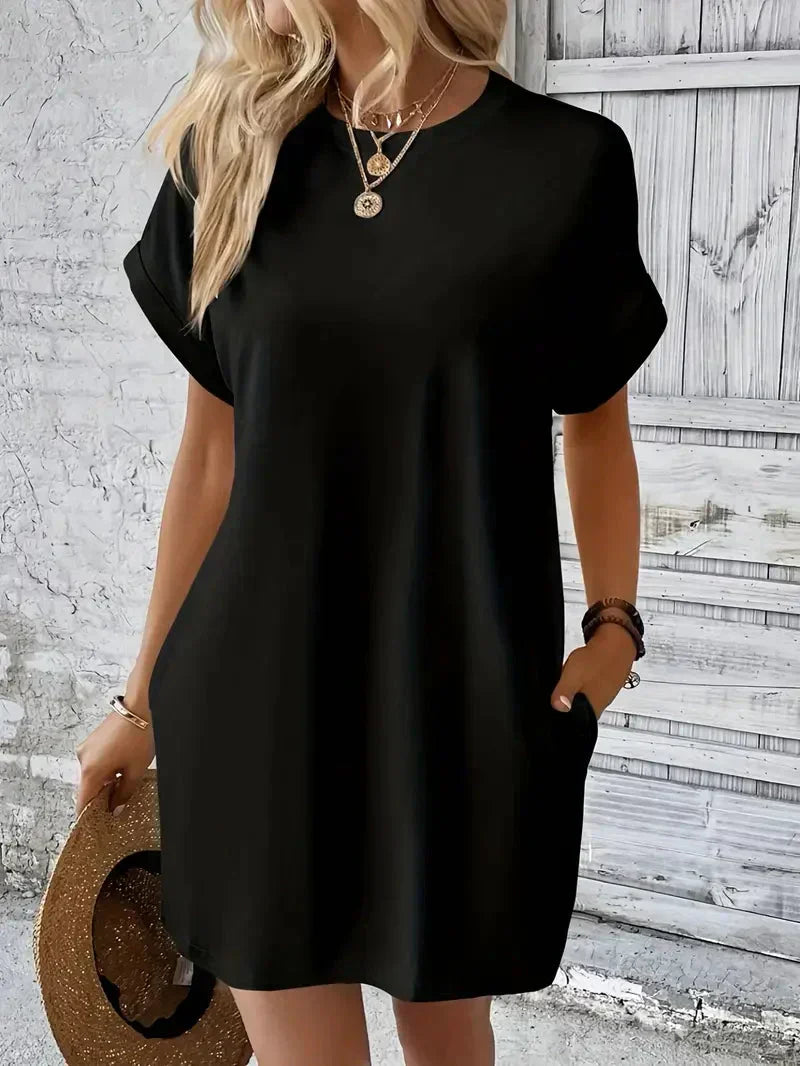 Short Sleeve Crew Neck Pocket T-Shirt Mini Dress - View 17