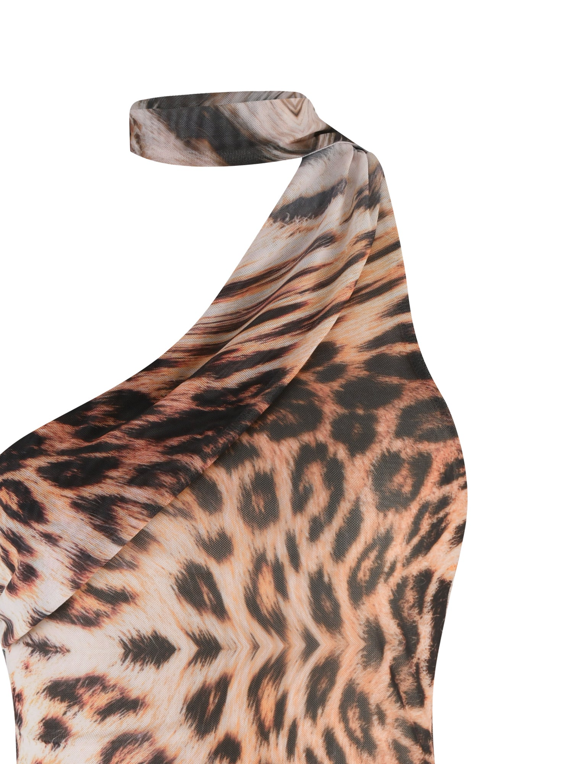 Leopard Print Halter Neck Ruched Mesh Mini Dress 10