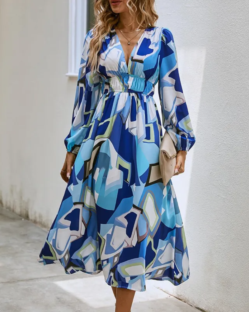 Floral Chiffon V-Neck Long Sleeve Ruched Waist Maxi Dress 21
