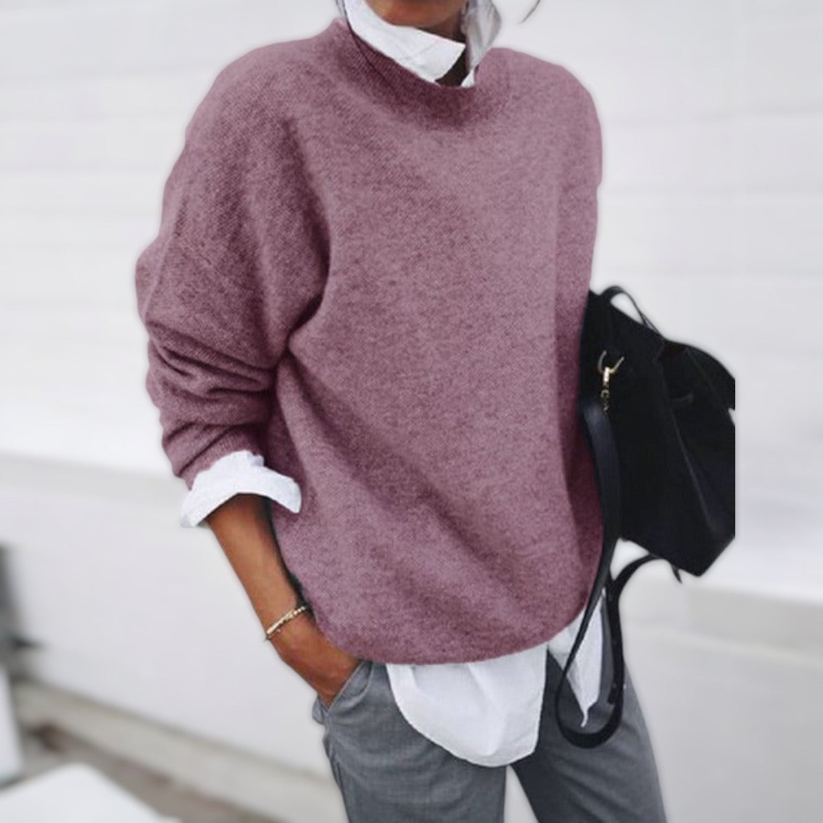 Round Neck Drop Shoulder Oversized Sweater 8