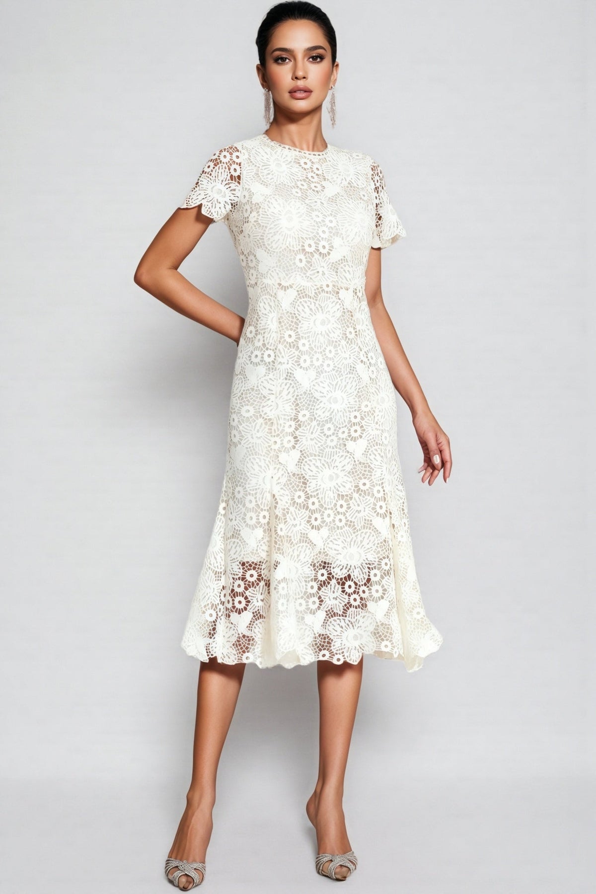 Nolaty beige Lace Mermaid Maxi Dress - View 5