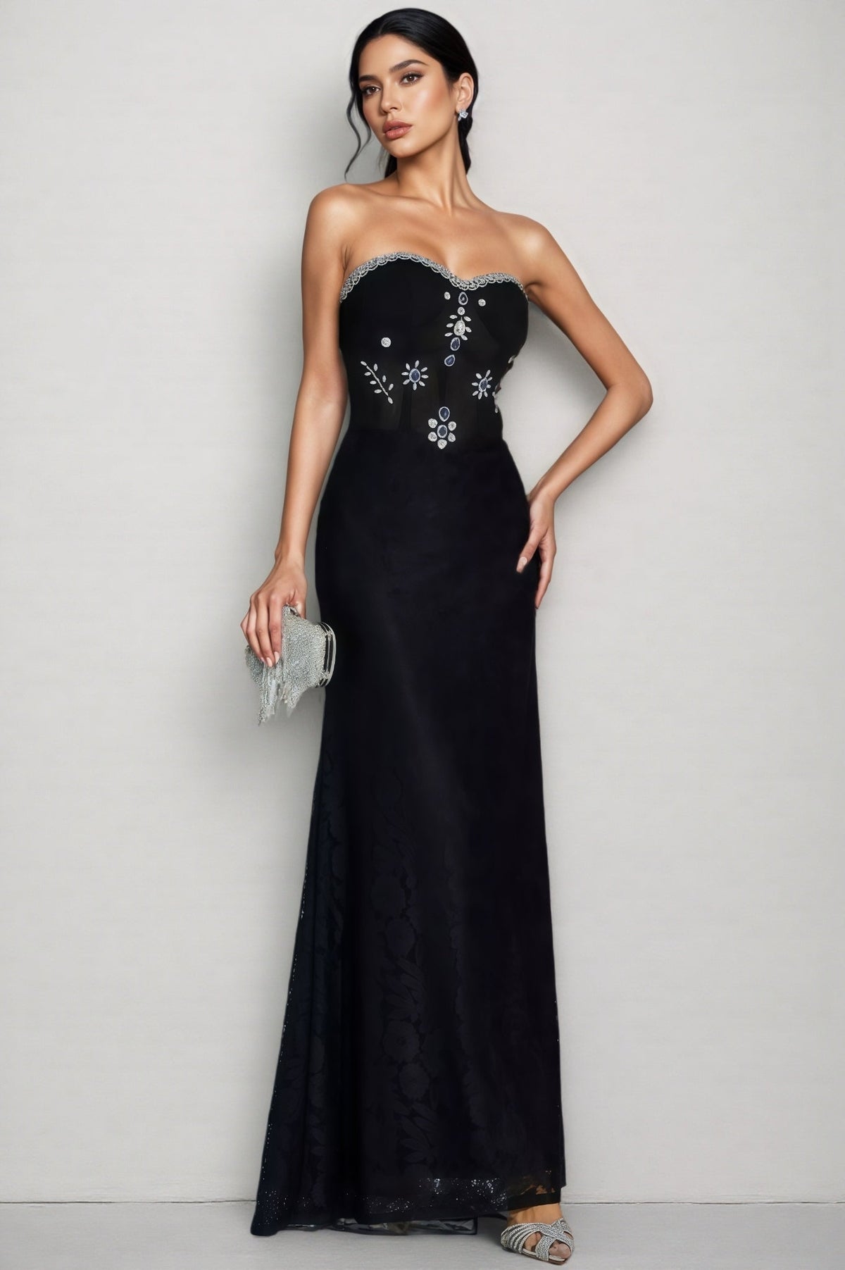 Crystal Embellished Strapless Sweetheart Mermaid Maxi Gown - View 4