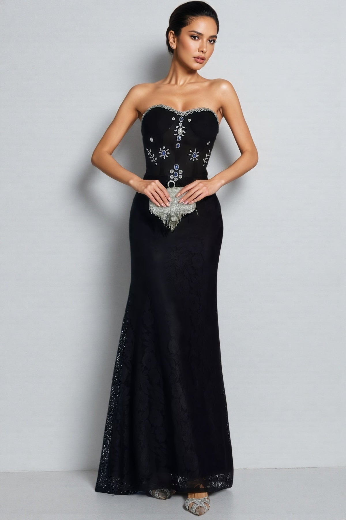 Crystal Embellished Strapless Sweetheart Mermaid Maxi Gown - View 5