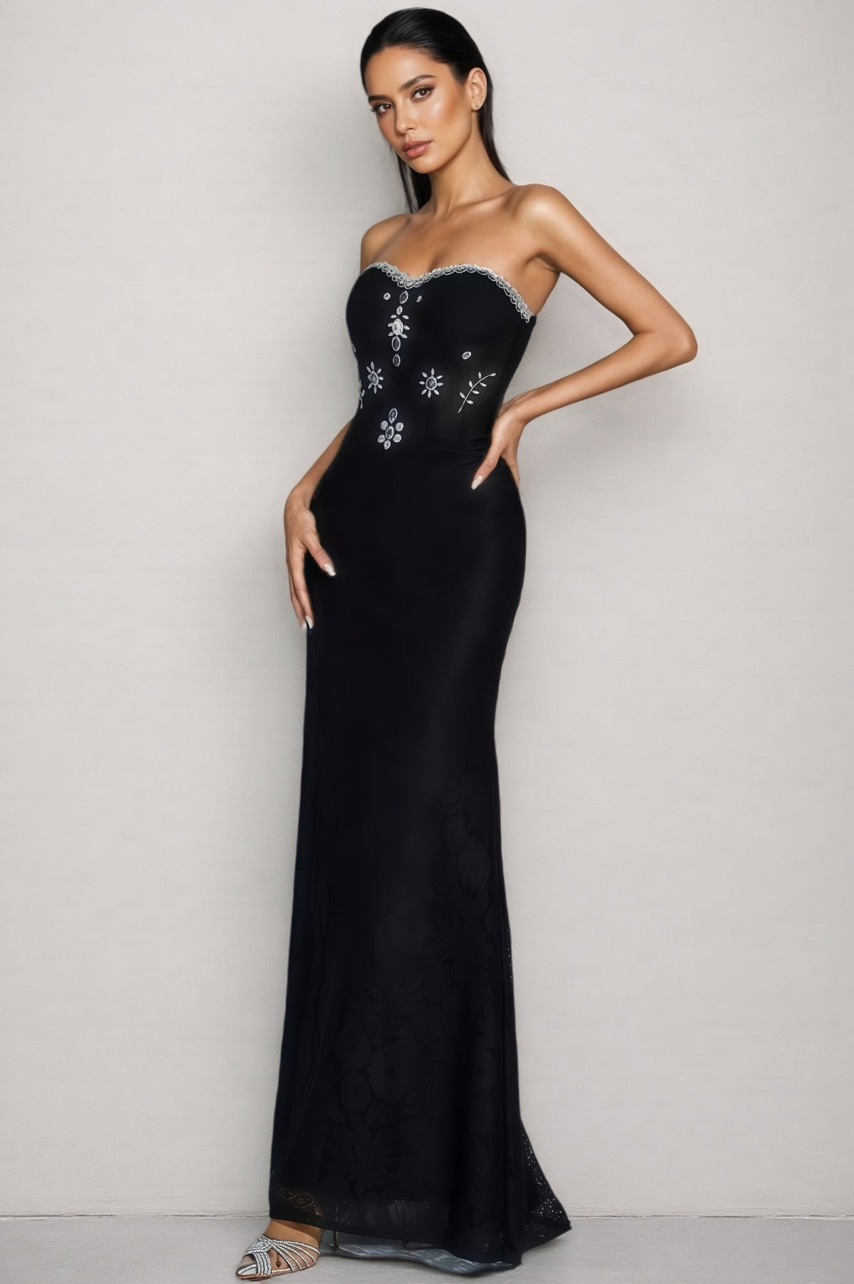 Crystal Embellished Strapless Sweetheart Mermaid Maxi Gown - View 2