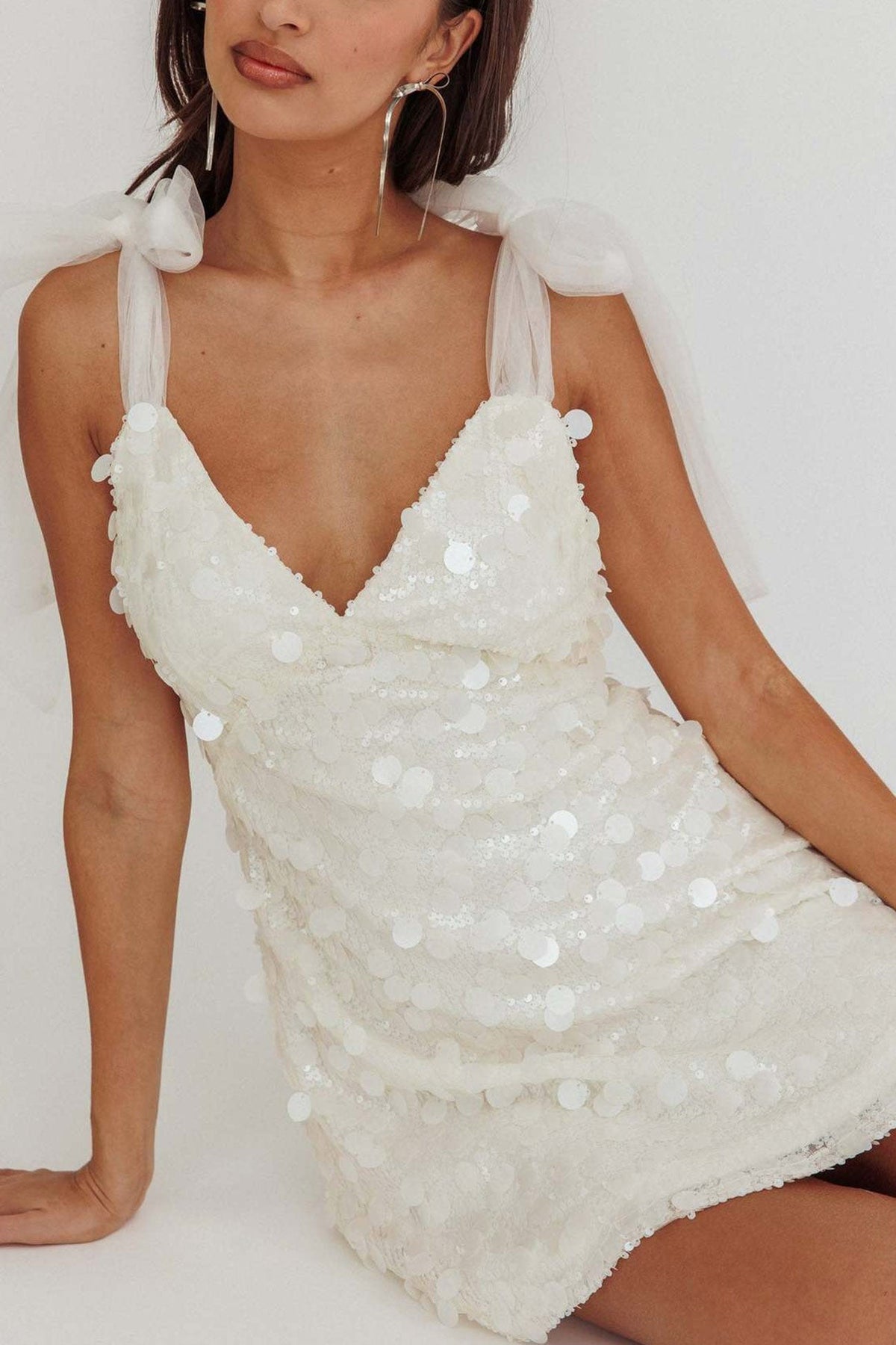 Sequin V-Neck Tie Strap A-Line Mini Party Dress - View 8
