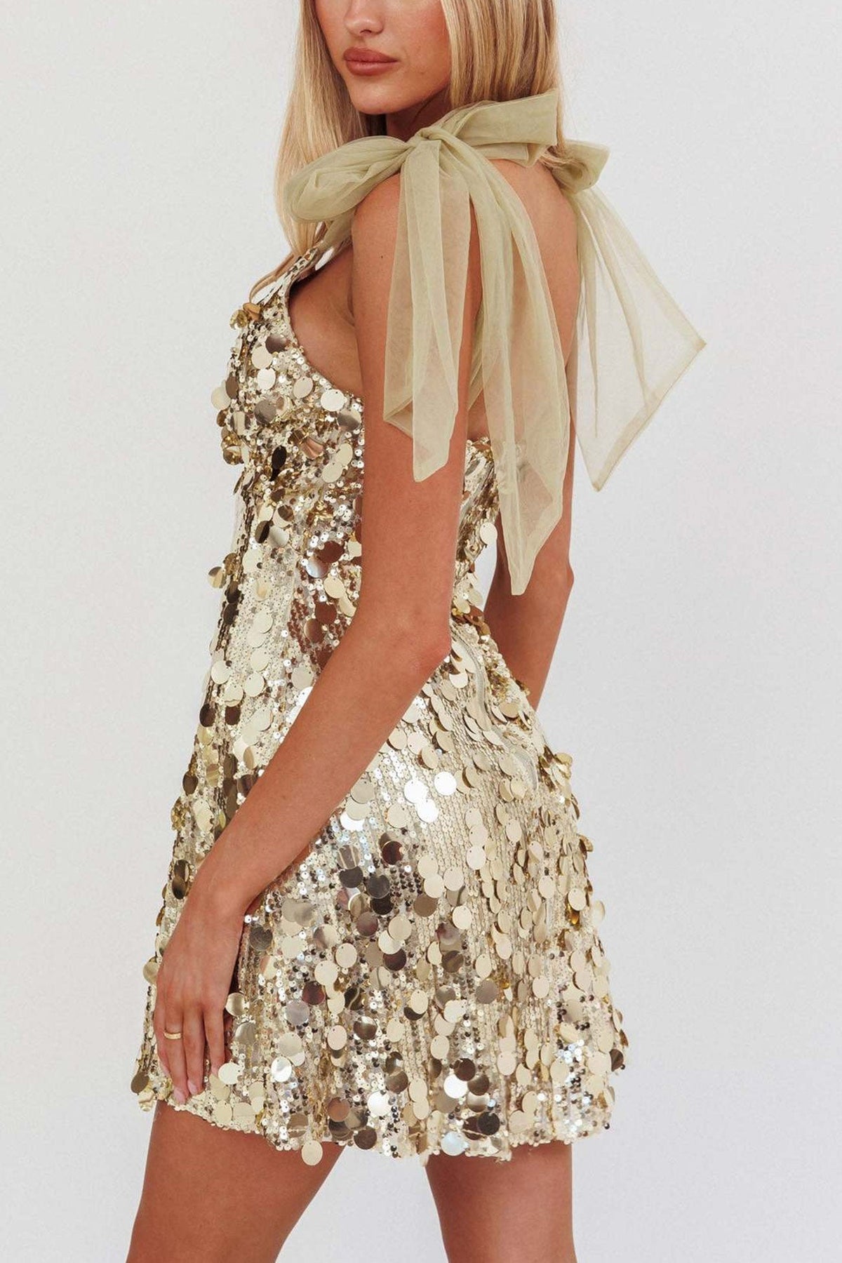 Sequin V-Neck Tie Strap A-Line Mini Party Dress - View 13