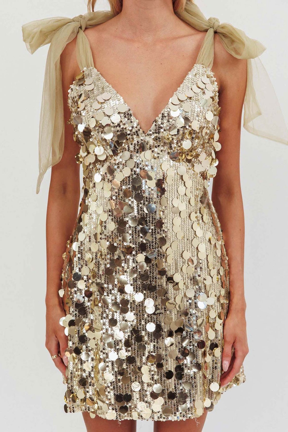 Sequin V-Neck Tie Strap A-Line Mini Party Dress - View 12