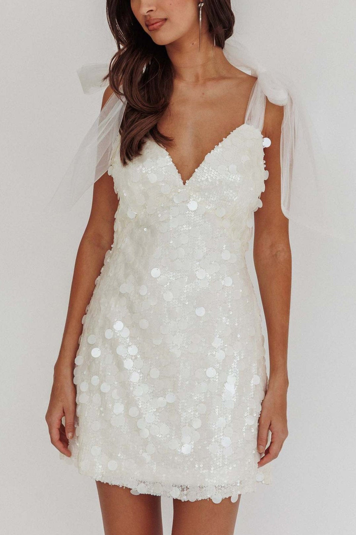 Sequin V-Neck Tie Strap A-Line Mini Party Dress - View 10