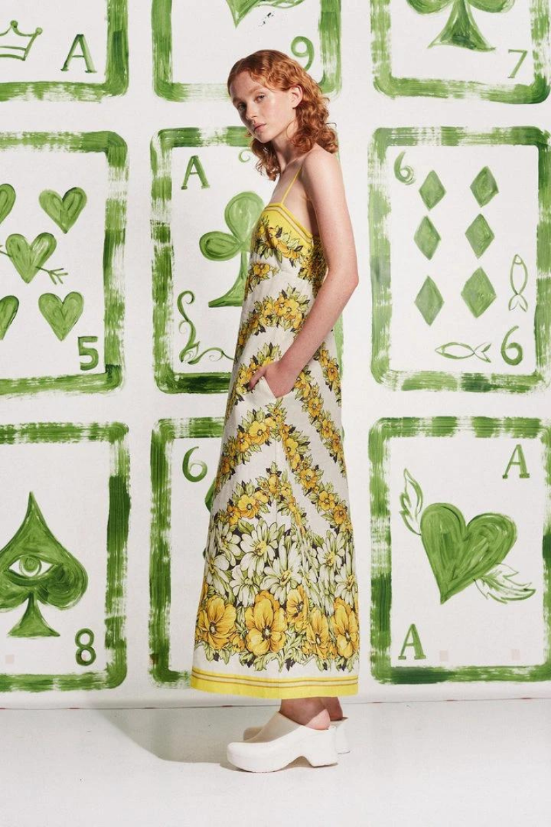 Wilhelmina Yellow Spaghetti Strap Maxi Dress