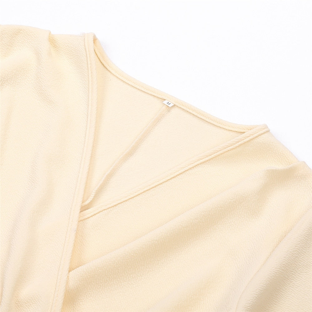 Deep V-Neck Long Sleeve Wrap Bodycon Midi Dress - View 19
