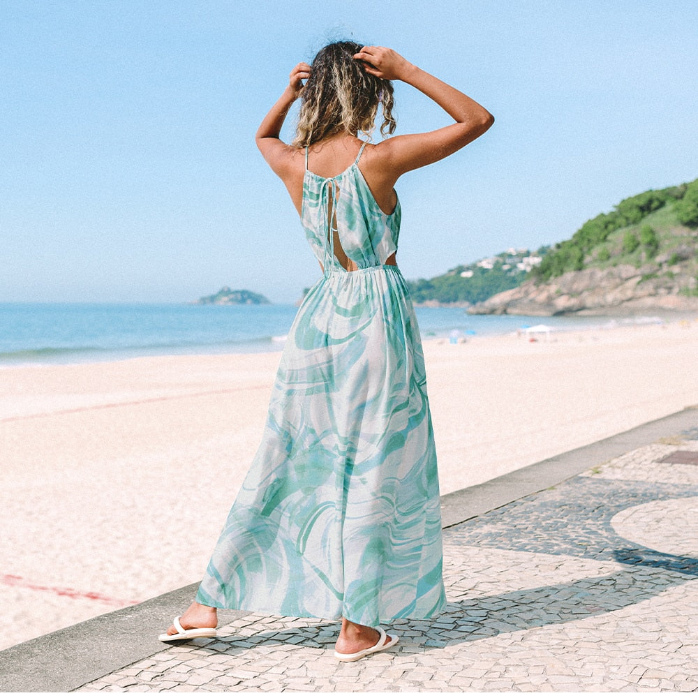 Cut Out Open Back Holiday Long Dress