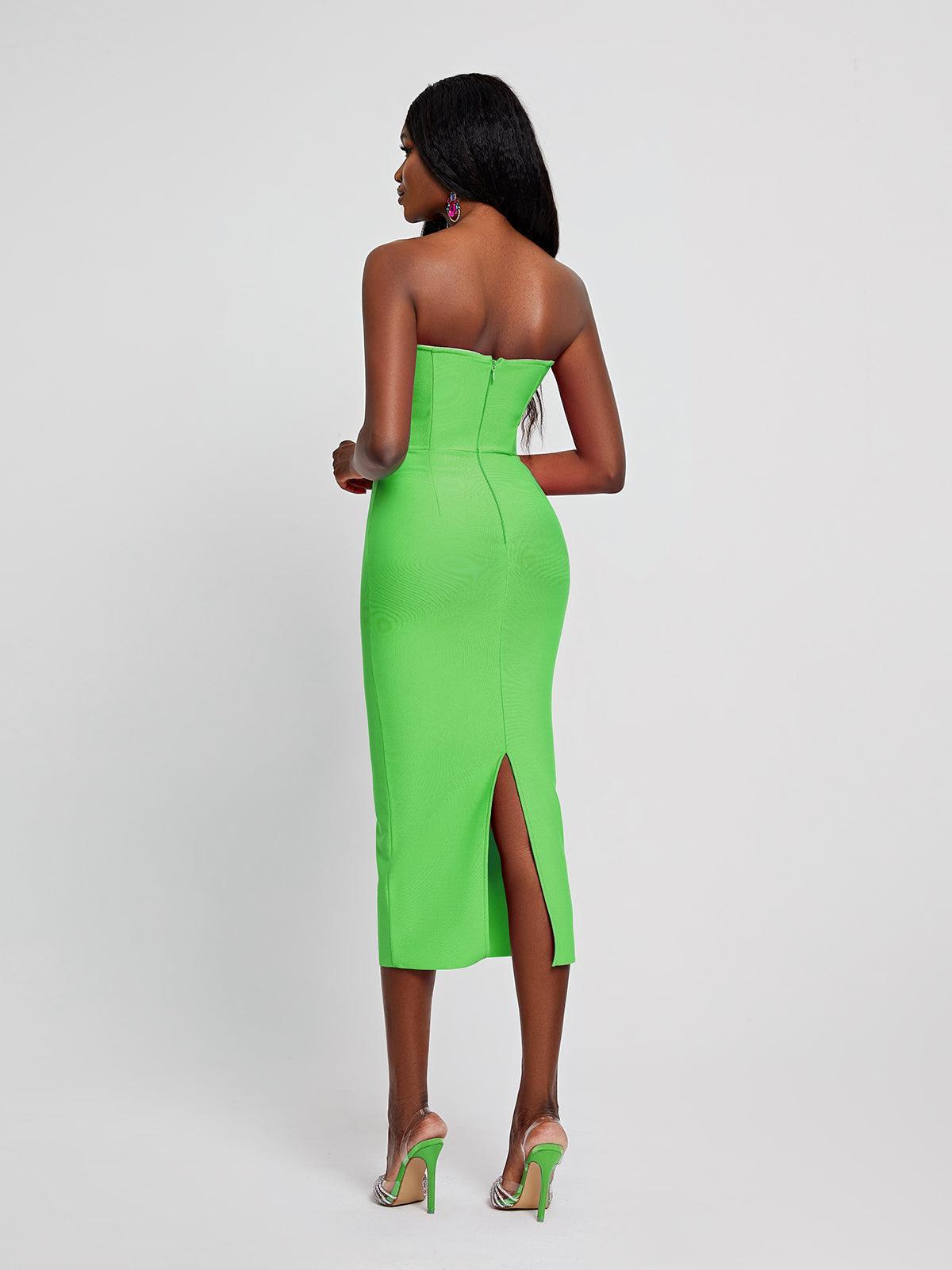 Strapless Twist Front Cut Out Bandage Bodycon Midi Dress - View 5