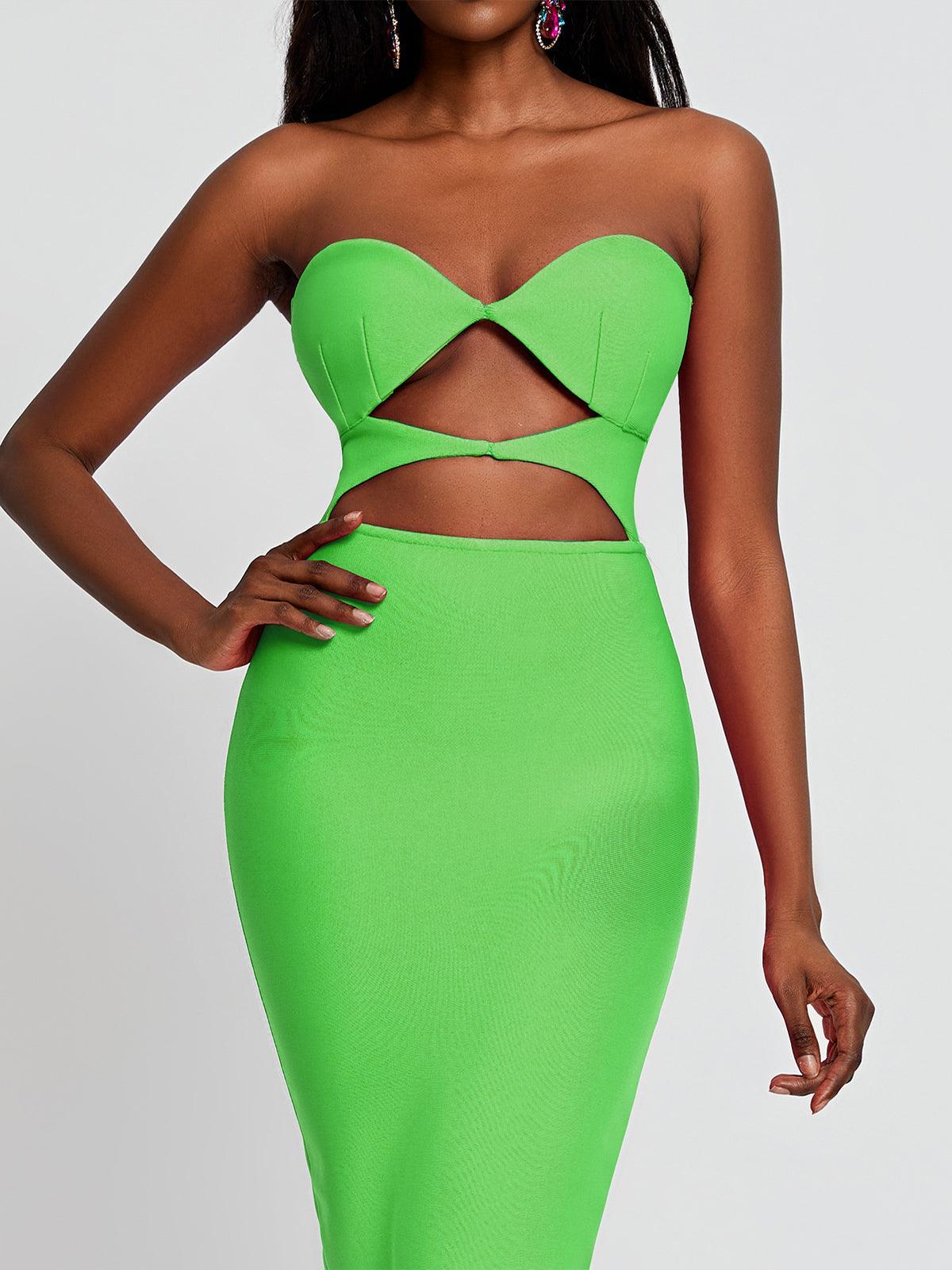 Strapless Twist Front Cut Out Bandage Bodycon Midi Dress - View 6