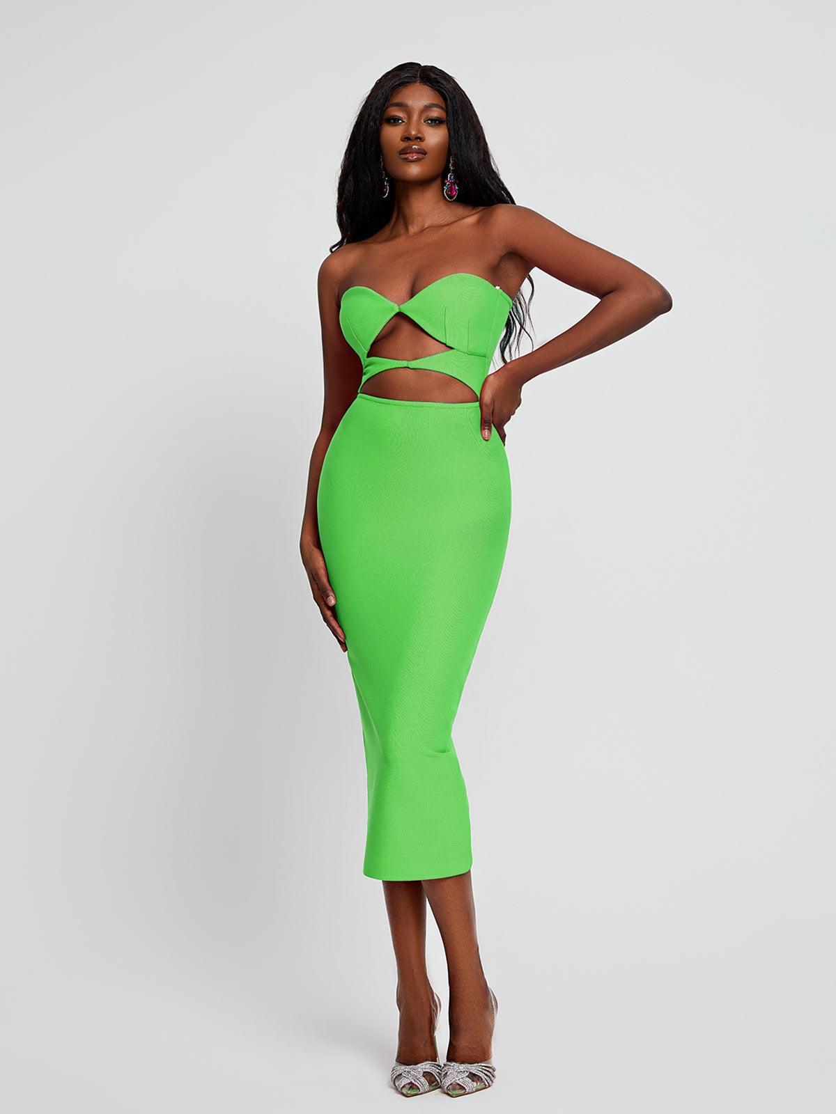 Strapless Twist Front Cut Out Bandage Bodycon Midi Dress - View 2
