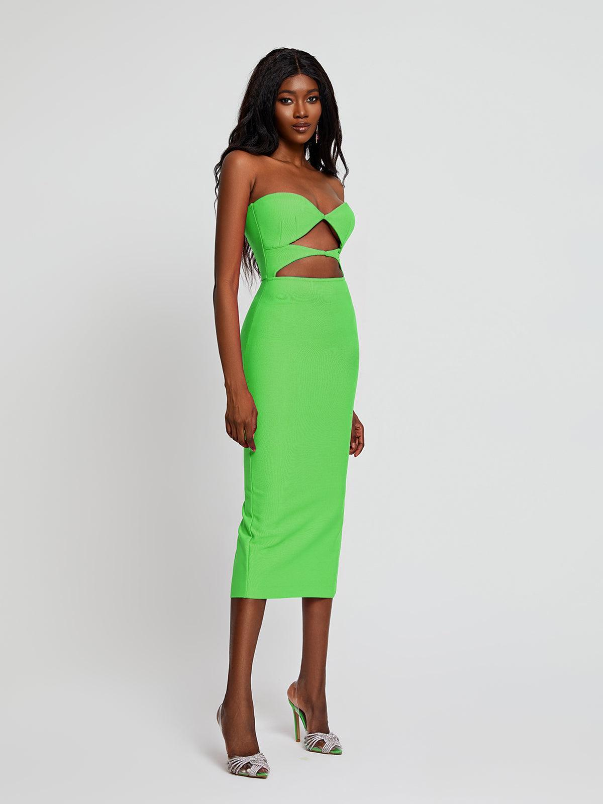 Strapless Twist Front Cut Out Bandage Bodycon Midi Dress - View 3
