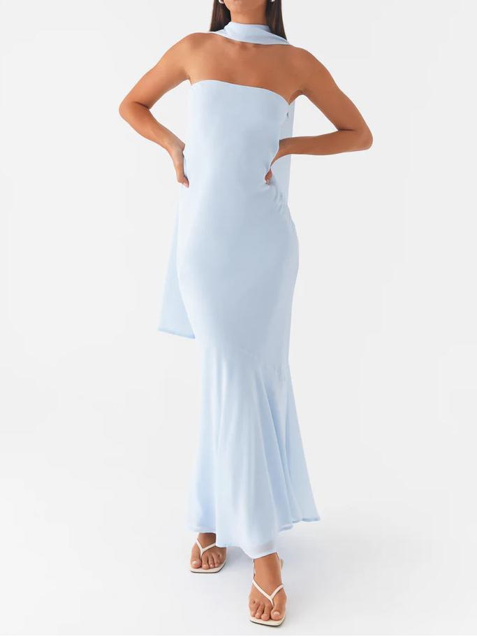 Strapless Choker Neck Wrap Mermaid Trumpet Maxi Gown - View 7