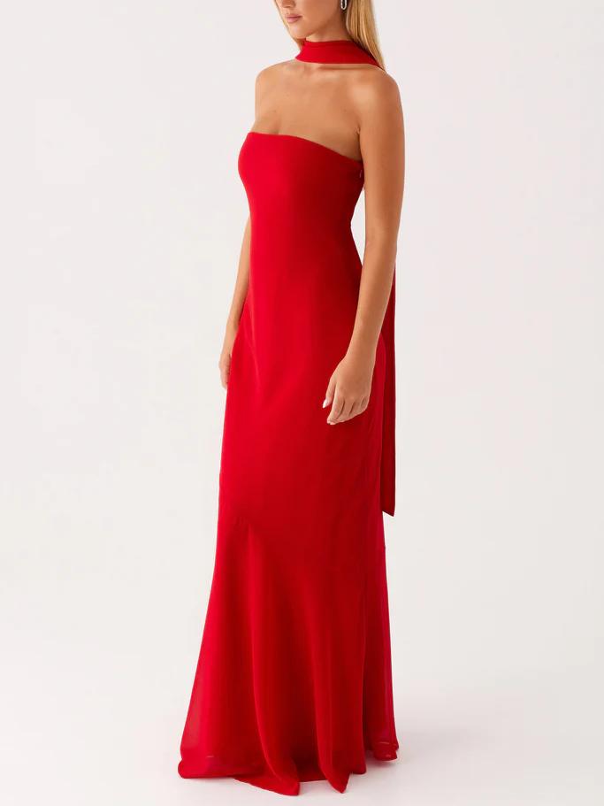 Strapless Choker Neck Wrap Mermaid Trumpet Maxi Gown - View 3