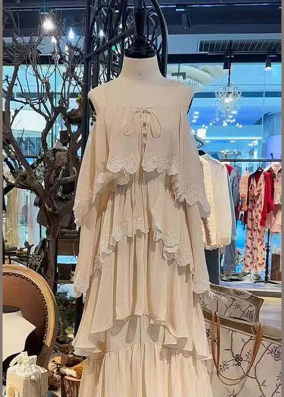 Lace Trim Cold Shoulder Long Sleeve Spaghetti Strap Maxi Dress - View 2