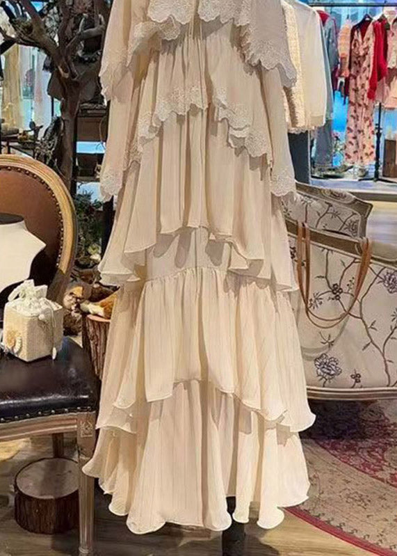Lace Trim Cold Shoulder Long Sleeve Spaghetti Strap Maxi Dress - View 4