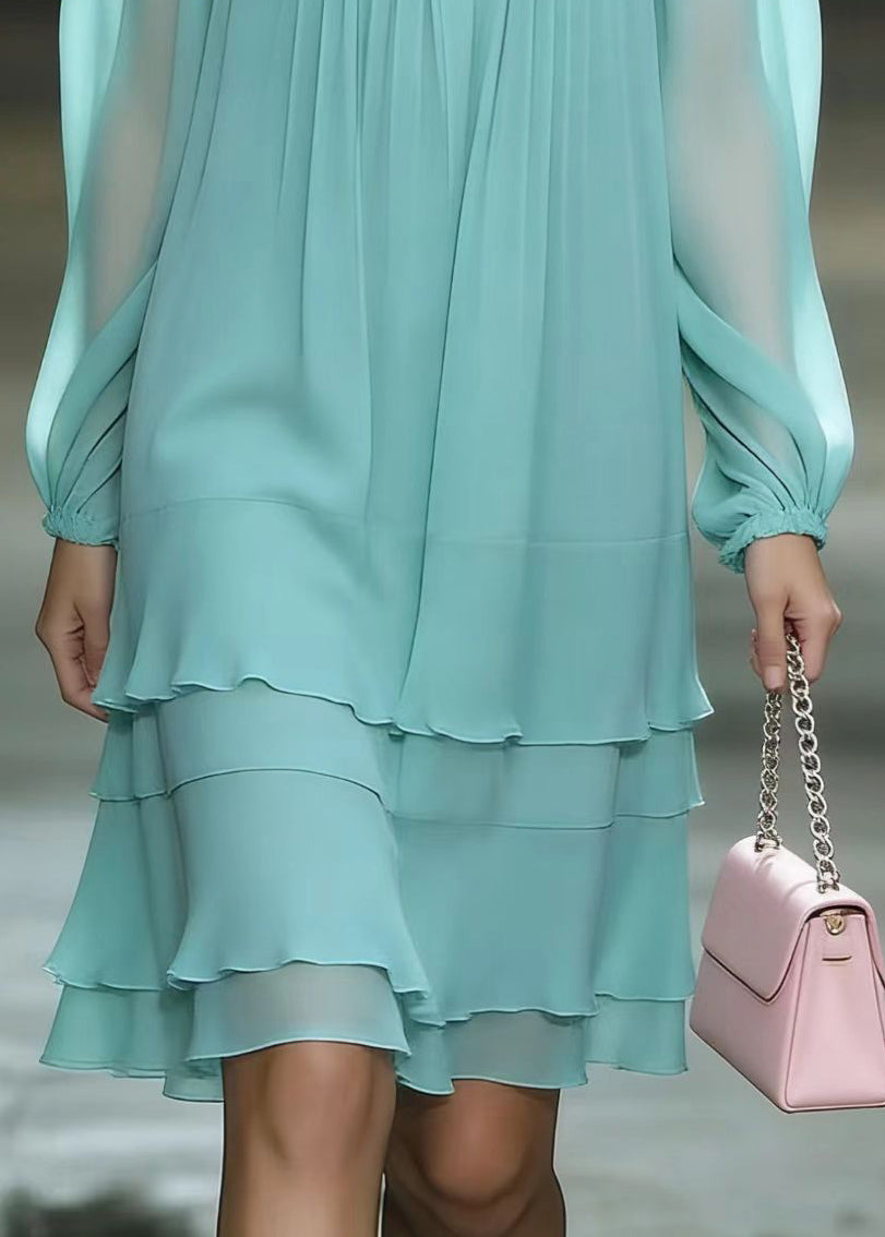 Chiffon Ruffle Collar Tiered Ruffle Long Sleeve Knee Length Dress - View 4
