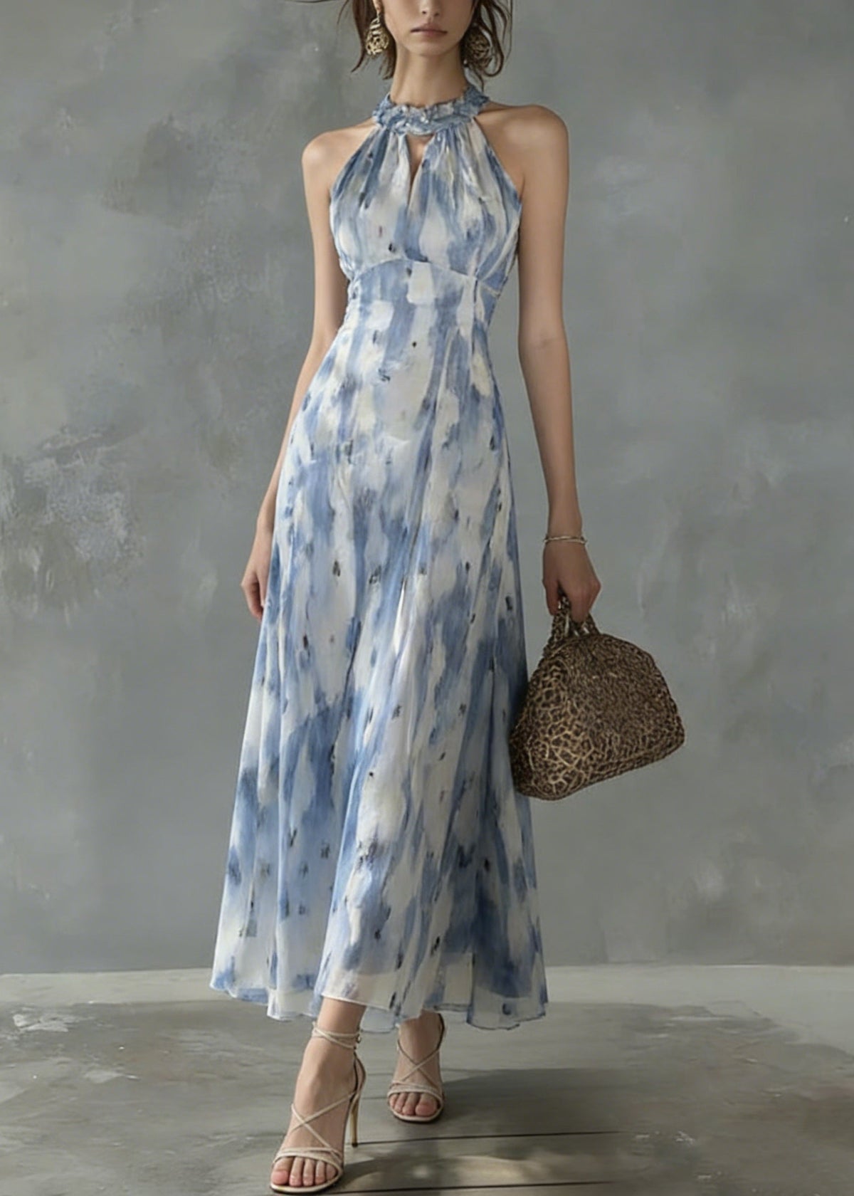 Unique Ruffled Print Slim Fit Chiffon Dress Sleeveless