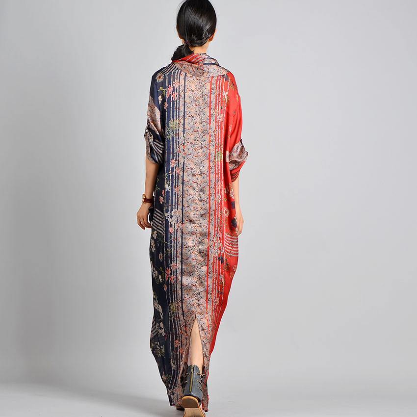 Floral Patchwork Deep V-Neck Kimono Sleeve Wrap Front Maxi Dress - View 4