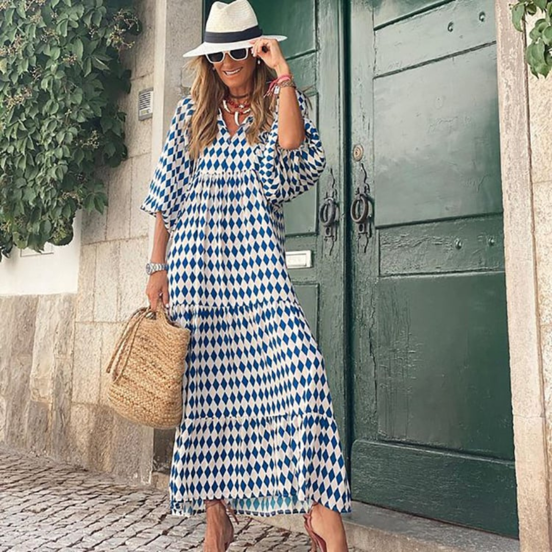 V-Neck Puff Sleeve Tiered Maxi Dress 15