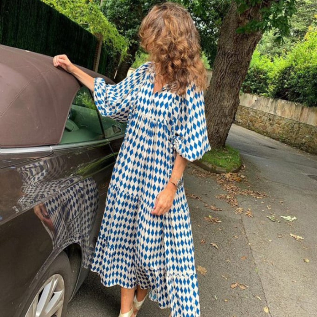 V-Neck Puff Sleeve Tiered Maxi Dress 23