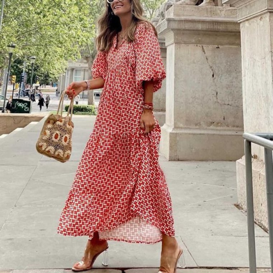 V-Neck Puff Sleeve Tiered Maxi Dress 24