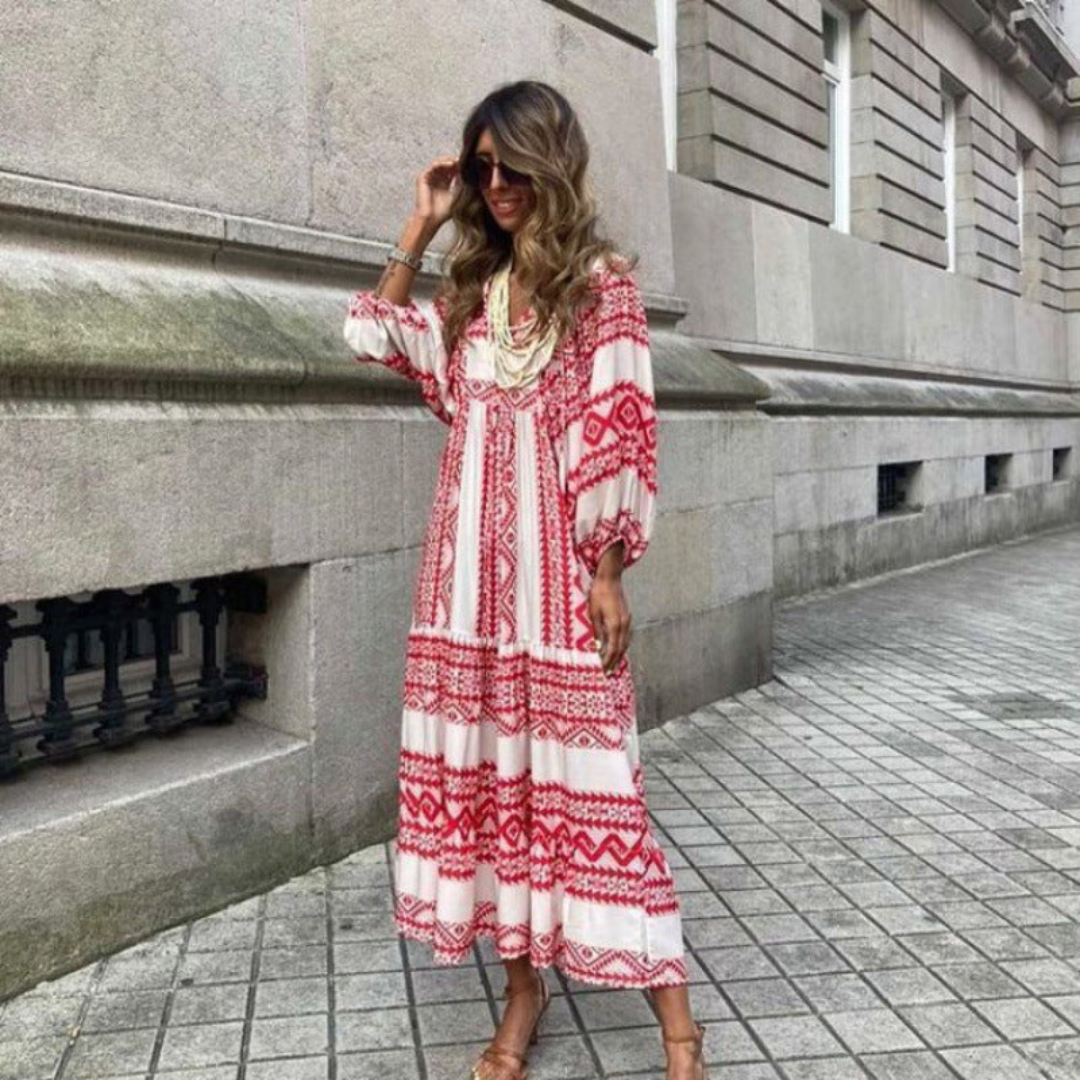 V-Neck Puff Sleeve Tiered Maxi Dress 25