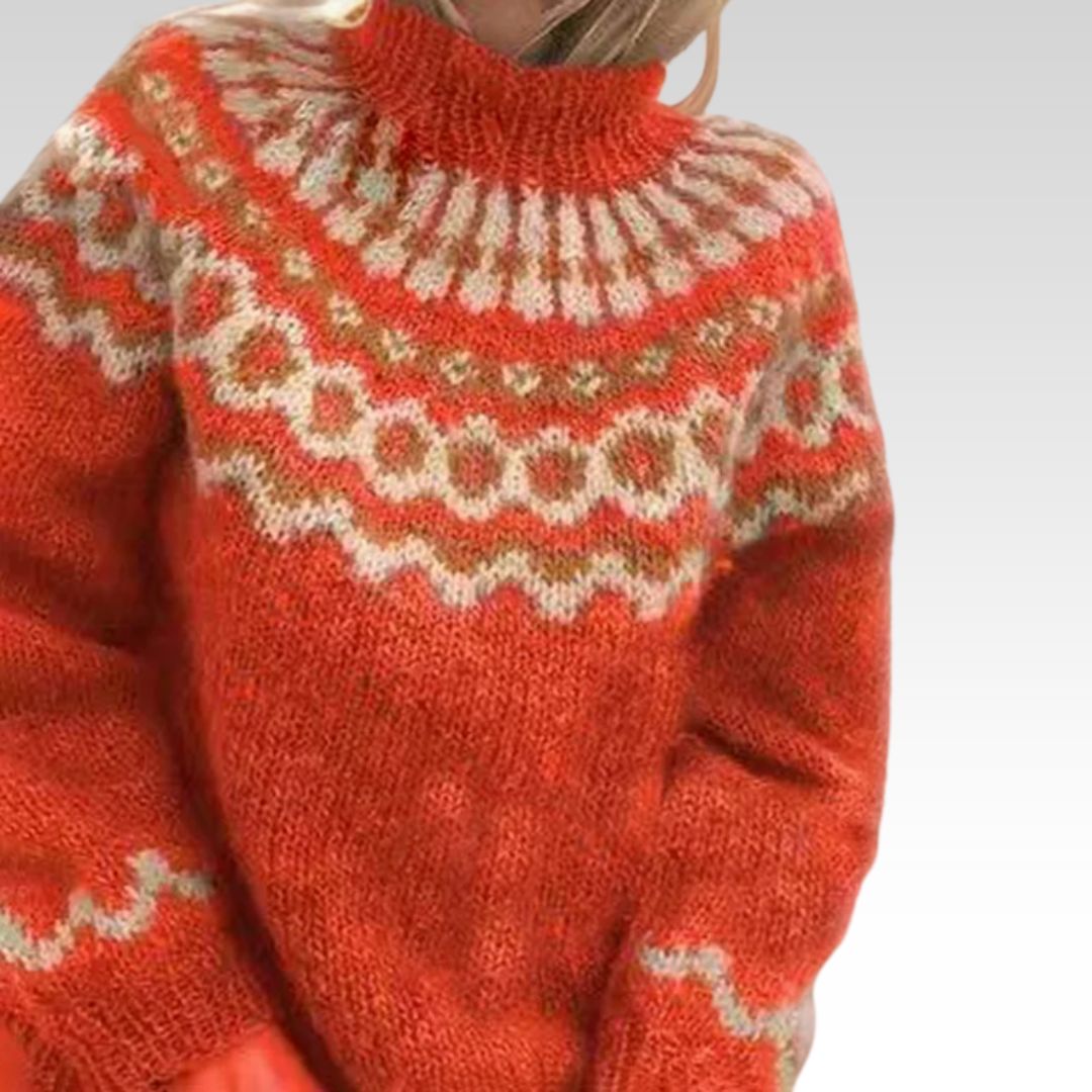 Fair Isle Yoke Mock Neck Knit Sweater 15