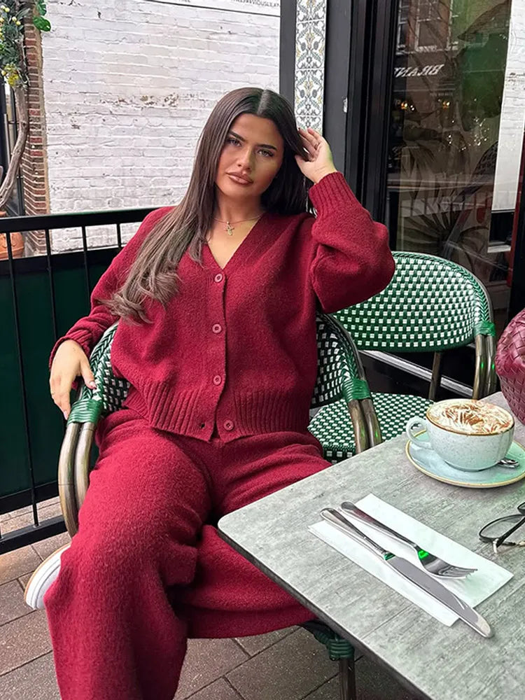 Burgundy Loose V-Neck Cardigan