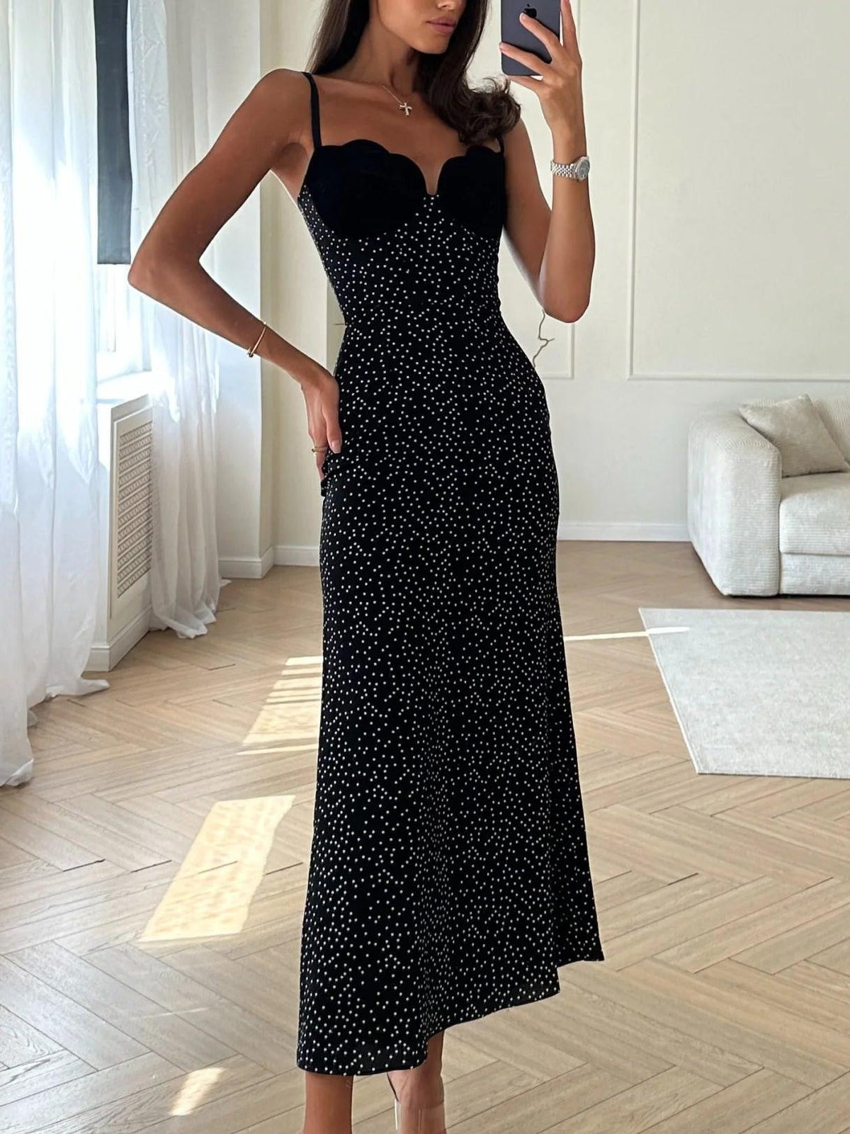 Velvet Insert Midi Dress - View 3
