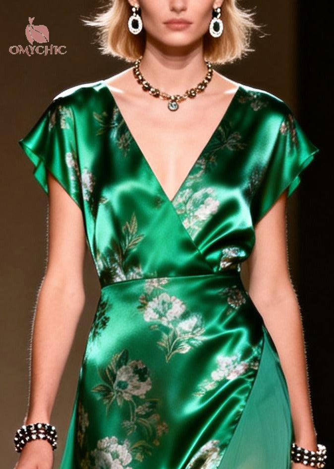 Floral Print V-Neck Wrap Flutter Sleeve Sheer Layered Midi Dress - View 2