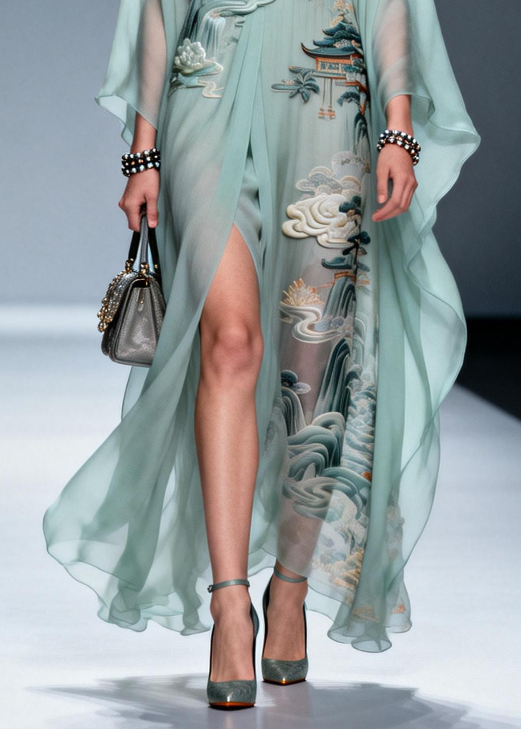 Deep V-Neck Batwing Sleeve High Split Chiffon Kaftan Maxi Dress - View 4